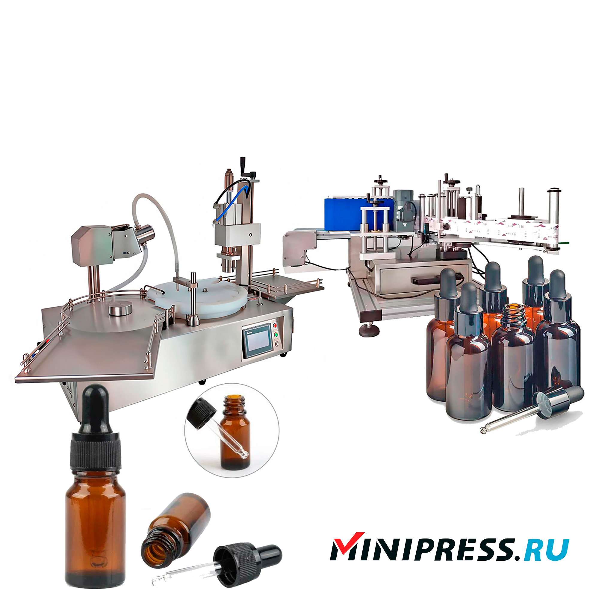 Ligne de remplissage et d'étiquetage de bouteilles en verre avec pipette GXL-35