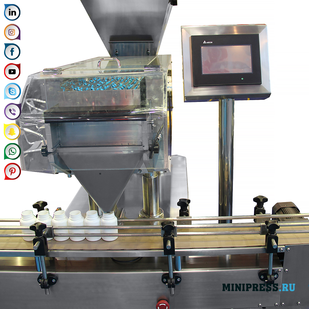 Automatische machine met vibratiesysteem voor het tellen en vullen van tabletten en capsules