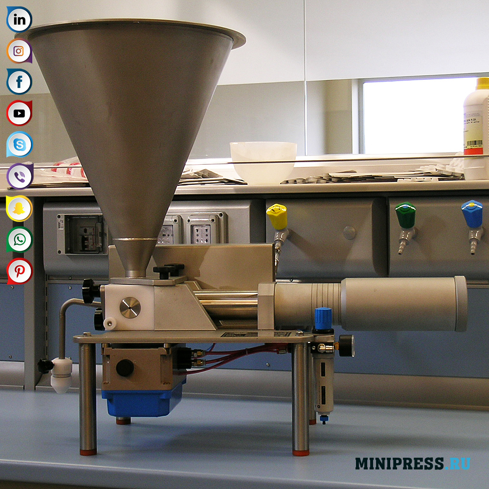 Bench-top pneumatic machine for dispensing liquids, creams and ointments.