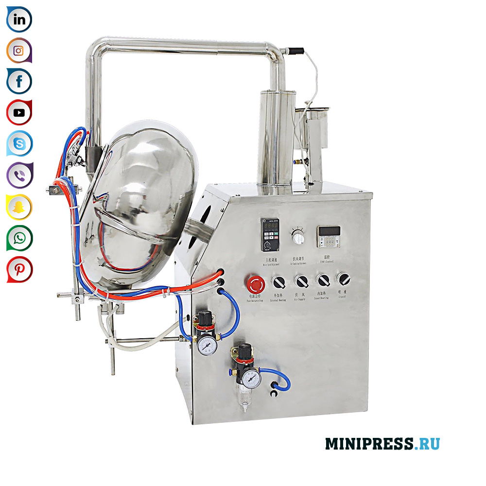 Maskin for fremstilling av drageer og belegningstabletter med et skall laget av polymermaterialer