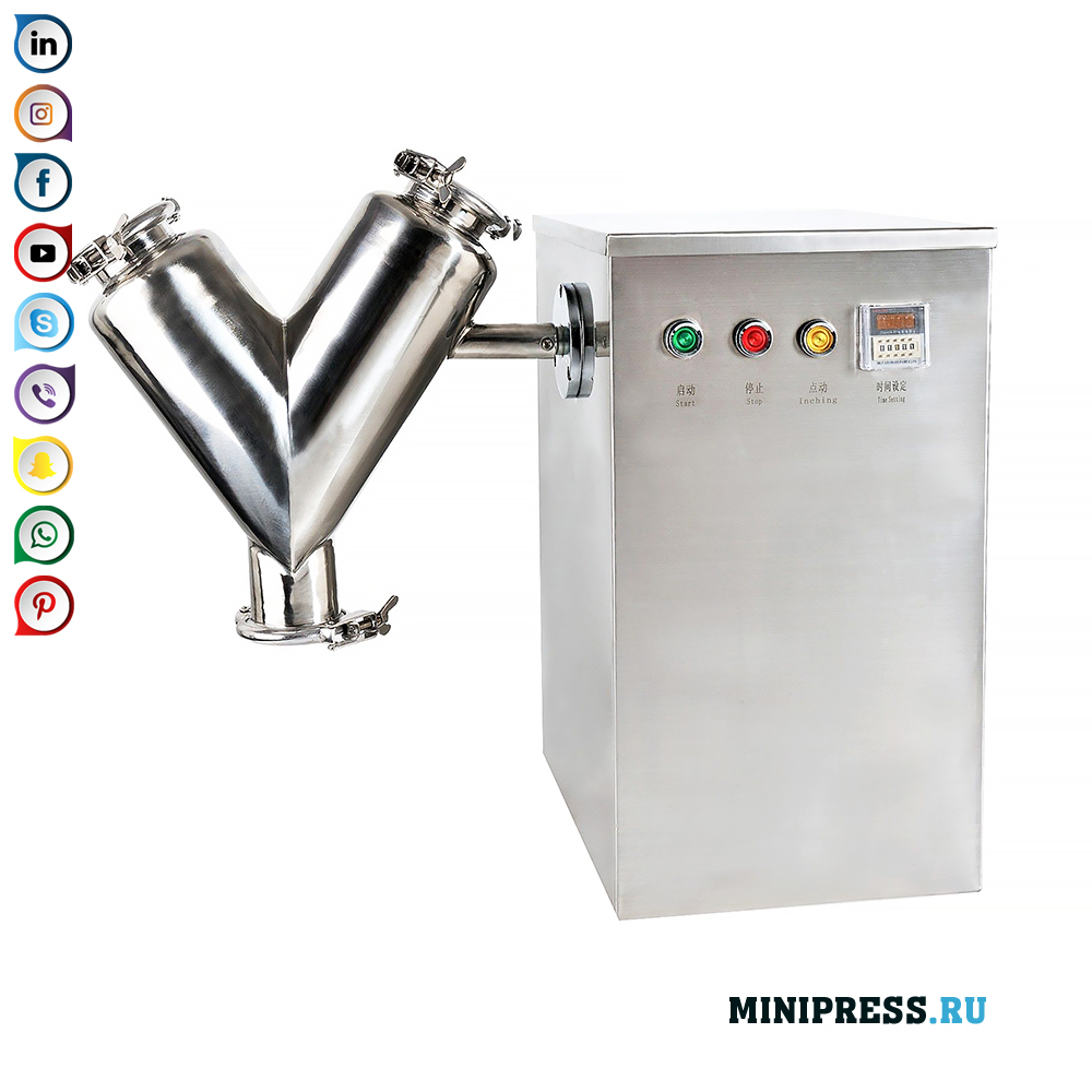 Mixer berbentuk V laboratorium untuk bahan bubuk curah